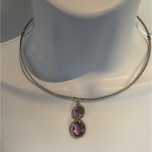 Charriol Jewelry - Charriol 18K Yellow Gold & S.S. Amethyst Pendant Necklace